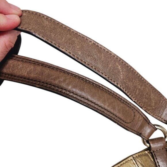 Kooba Gold & Brown Leather Shoulder Bag Boho Tote Bag Maximalism Metallic - Picture 11 of 11